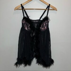 Boux Avenue Teddy Babydoll Lingerie with Feathers and Tie Front Size 8